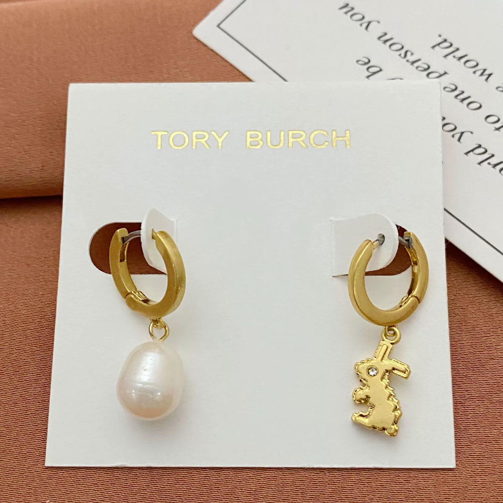 Tory Burch Rabbit Freshwater Pearl Asymmetric Earrings